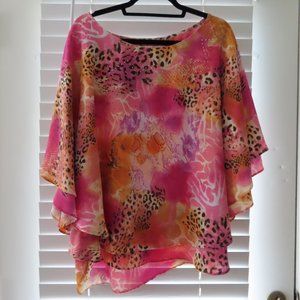 Cheetah Print/Abstract Flowy Top (Carol Baskin Style) - Peter Nygard (3X) ❧
